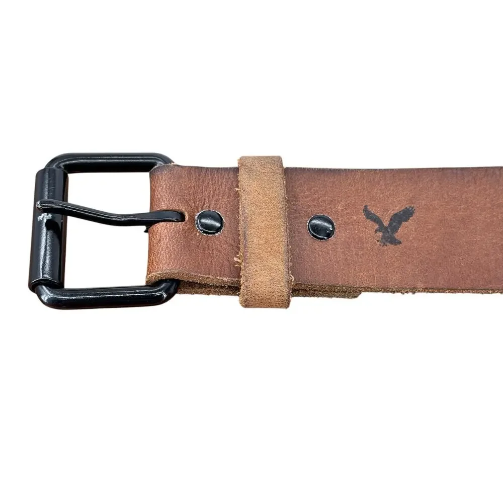 American Eagle Strap Belt Men SZ M Brown Leather Rustic Western Rugged Everyday